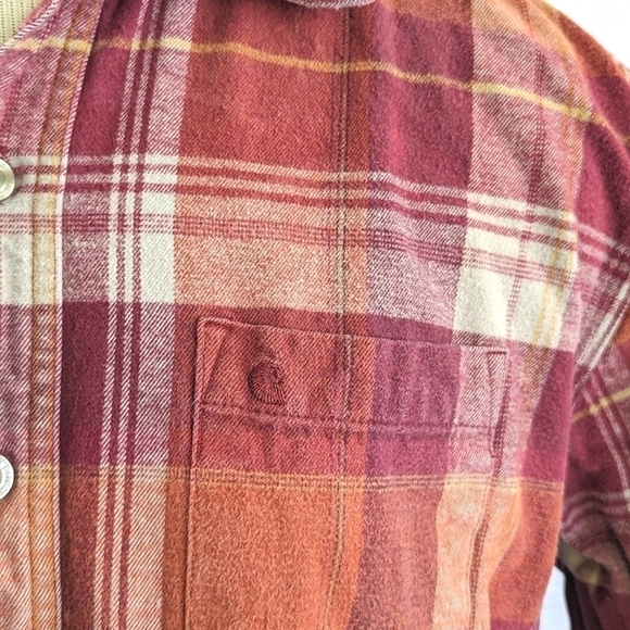 Carhartt Hubbard Cotton Flannel Button Down in Red and Orange Size Large - Picture 6 of 10